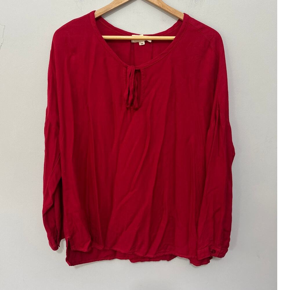 Cloth & Stone Top Womens Large Red Relaxed Tunic Minimalist Lagenlook Boho Poet